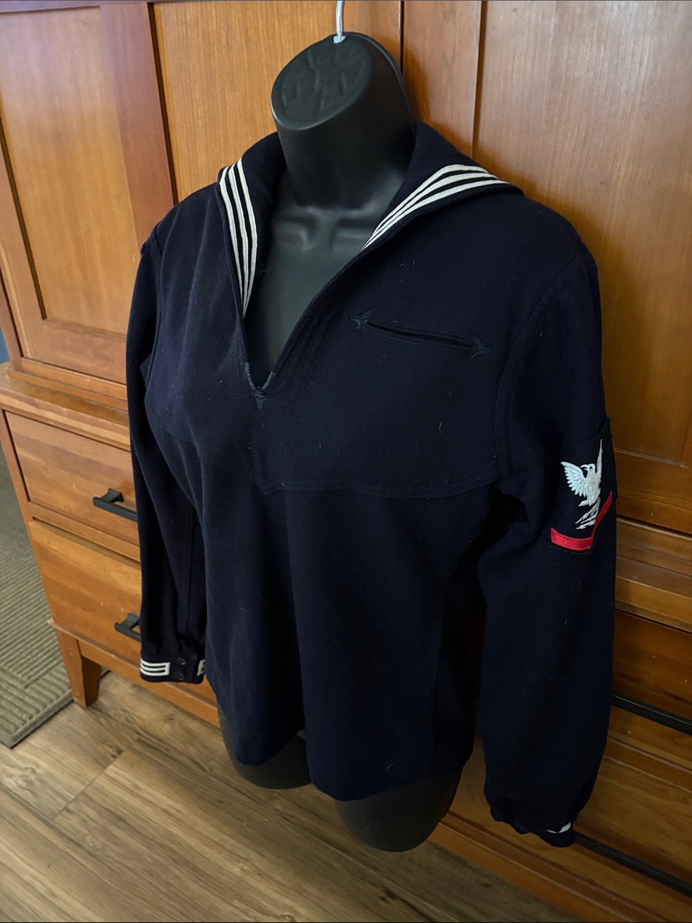 Vtg U.S. Navy Cracker Jack Uniform Wool Jumper Blue Sailor USS Patrick Henry